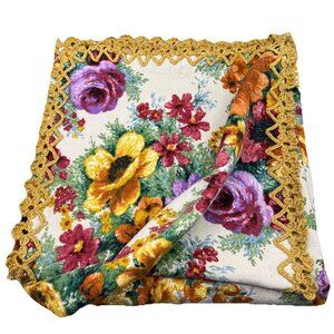 Rectangle Floral Tablecloth 51” X 55” Heavy Brocade Hand Finished